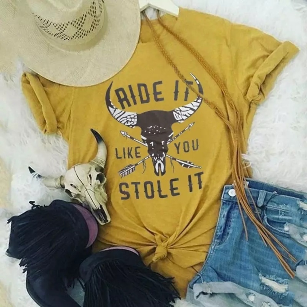 RIDE IT LIKE YOU STOLE IT MUSTARD GRAPHIC Tee - Picture 1 of 2